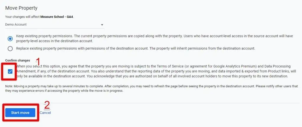 Moving a property with the Start Move option