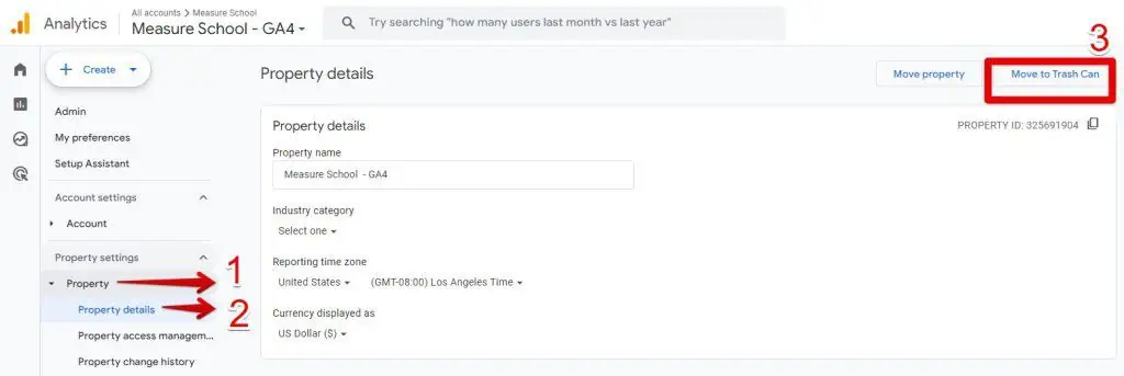 Moving property to the trash can