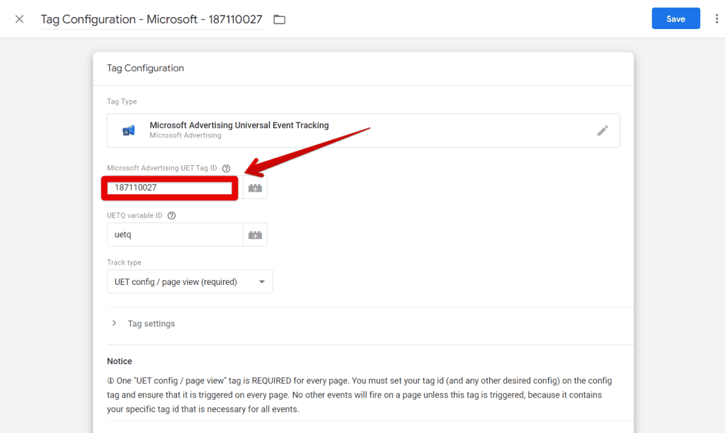 Pasting the advertiser ID