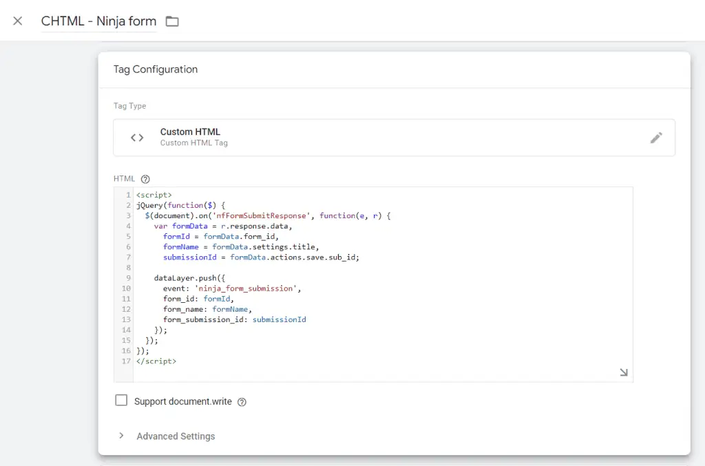 Pasting the custom HTML code