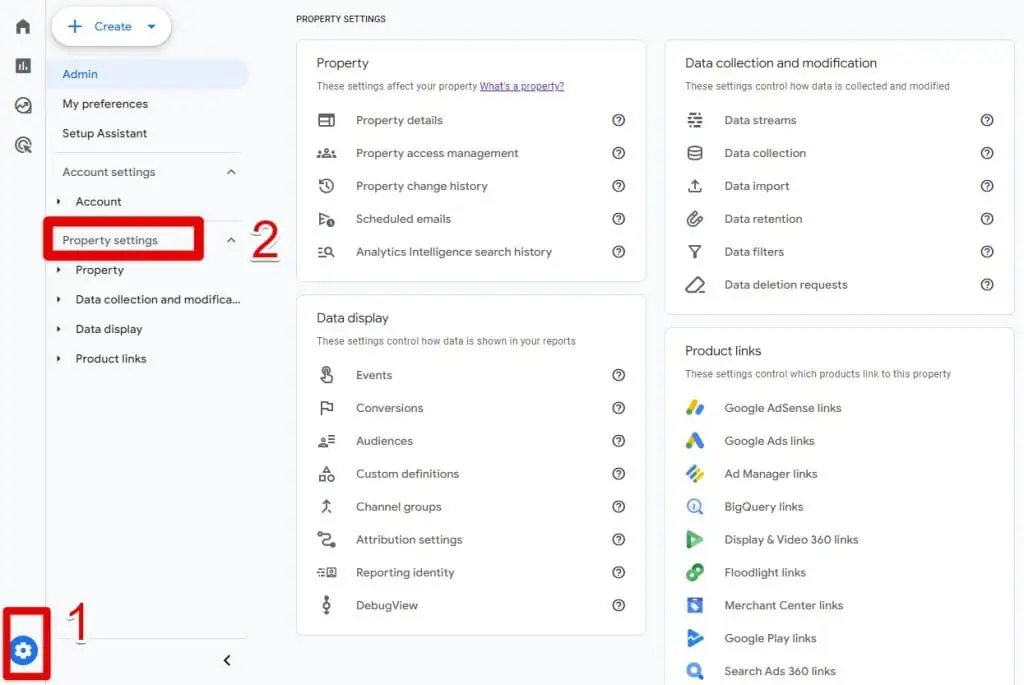 Property settings in GA4