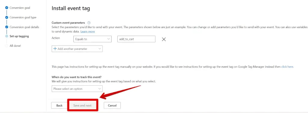 Saving the event tag