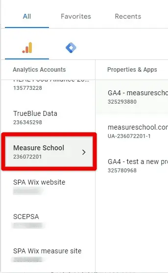 Selecting a property in the property selector