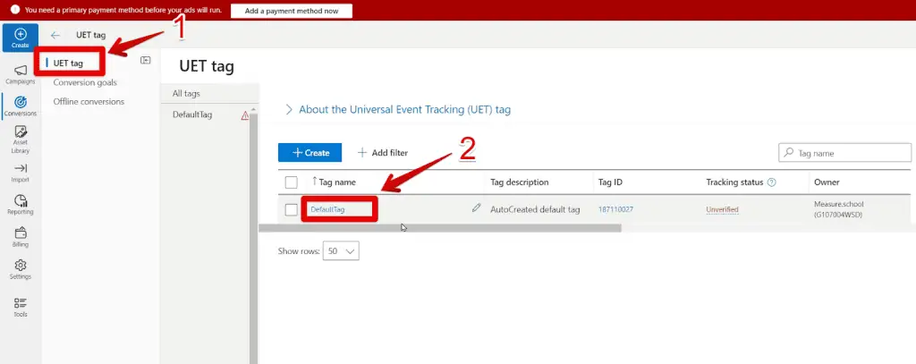 Starting to edit the default tag