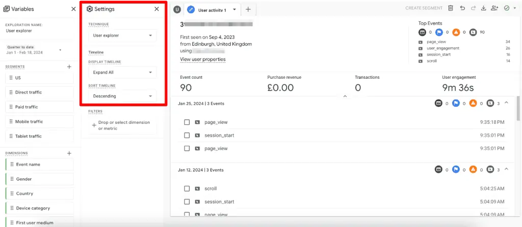 Time settings in User Explorer