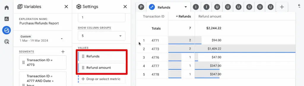 Adding refunds and refund amounts to the values section