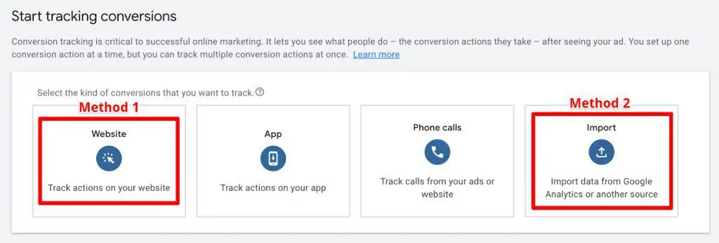 Conversion tracking method in Google Ads