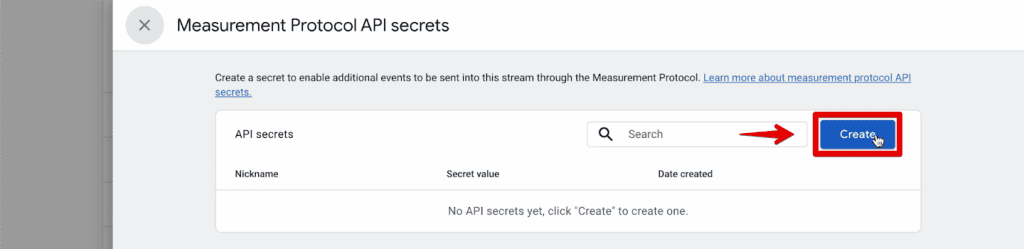 Creating a new measurement protocol API secret