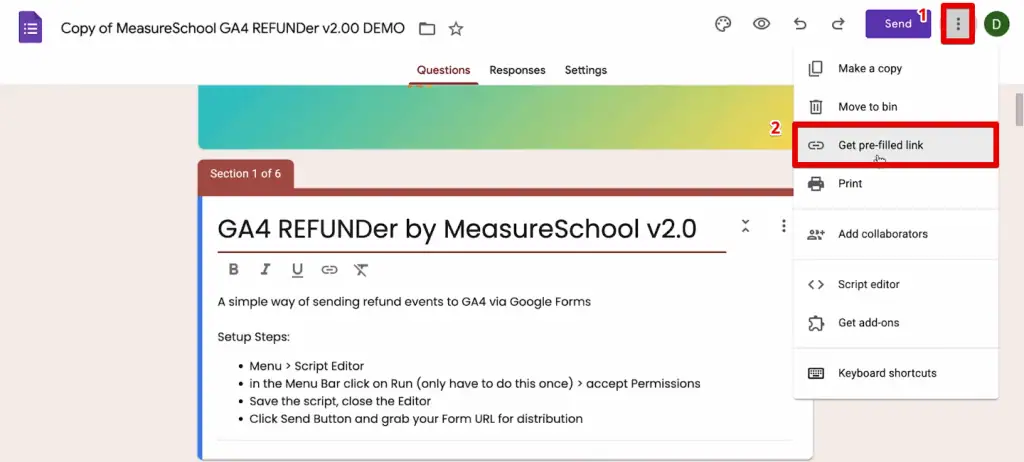 Creating a pre-filled link for the GA4 Refunder form