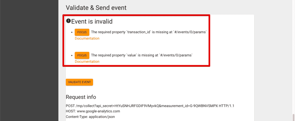 Event invalid dialogue box