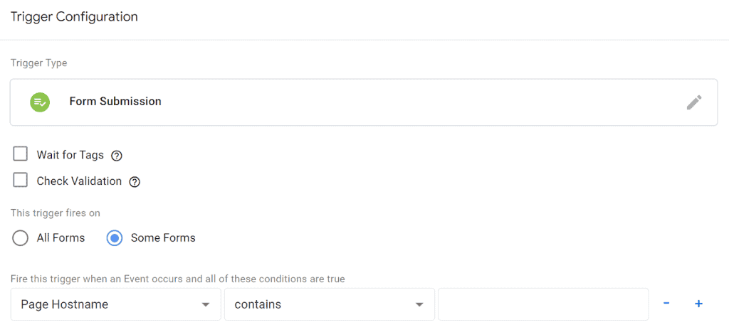Form submission trigger settings