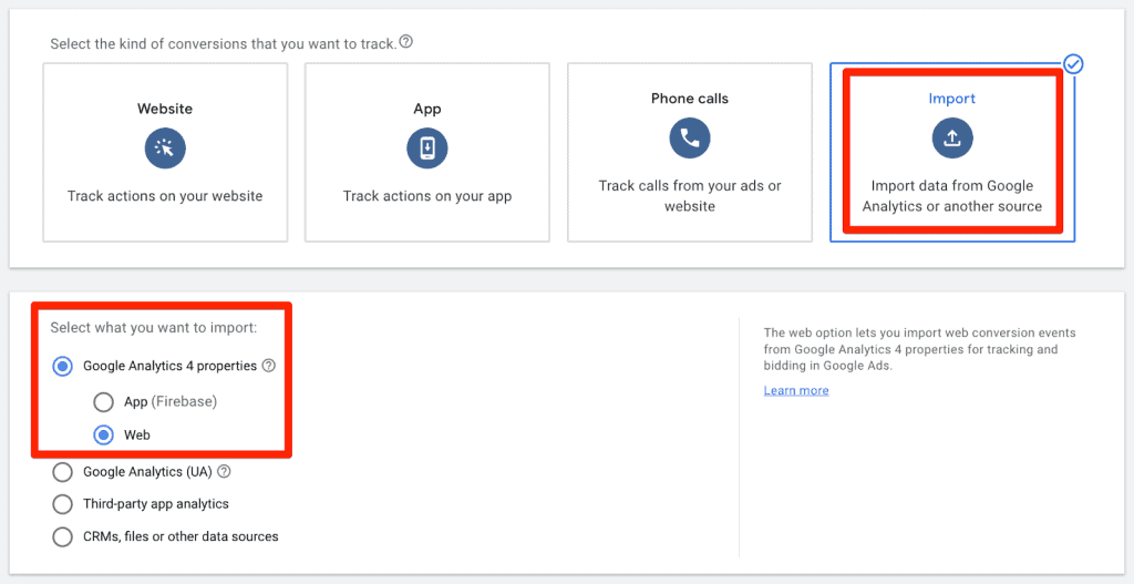 Importing GA4 conversions