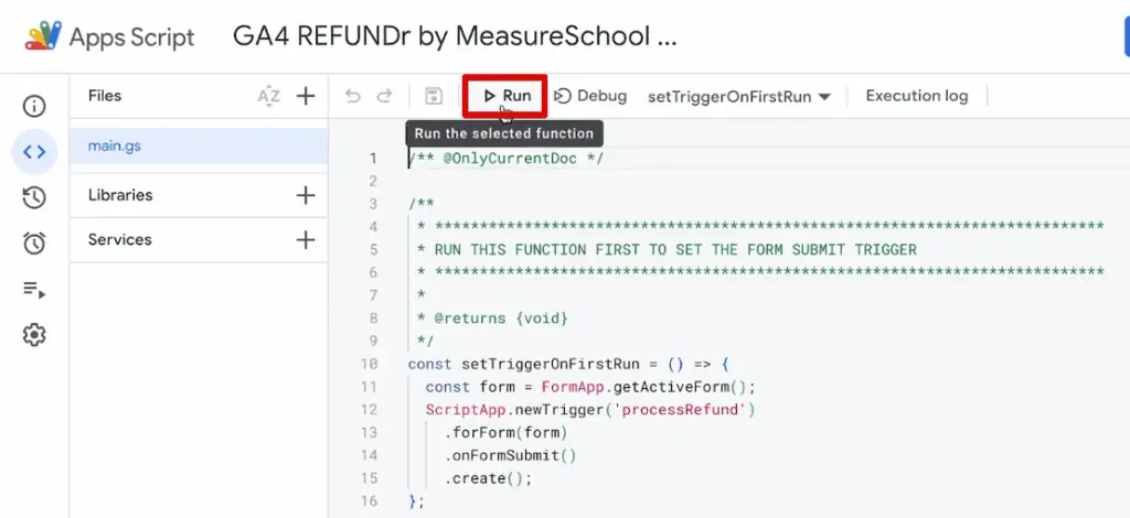 Running the app script for the first time