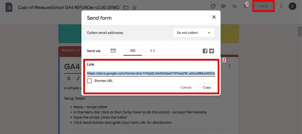 Sending the GA4 Refunder form