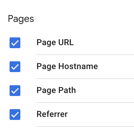 The list of variables for page view trigger