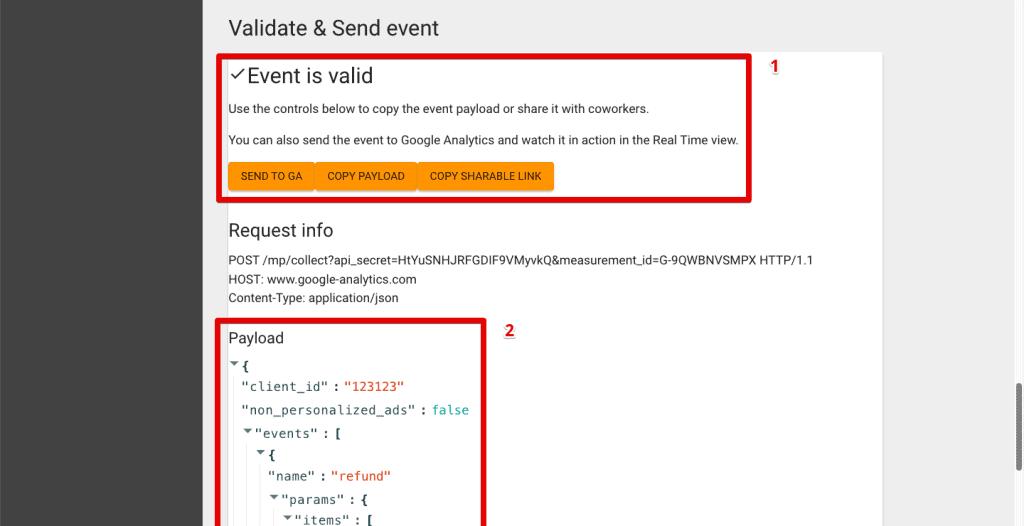 Valid event and payload request