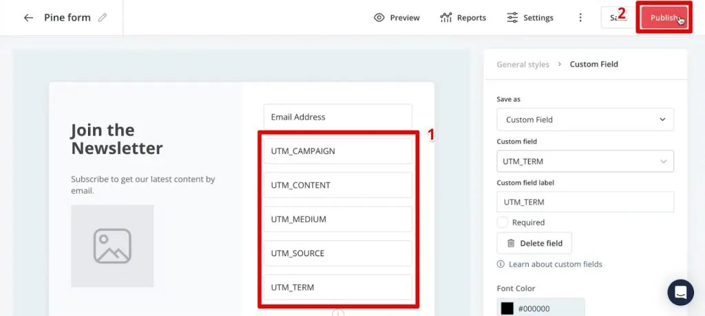 Attaching UTM fields to and publishing the ConvertKit form