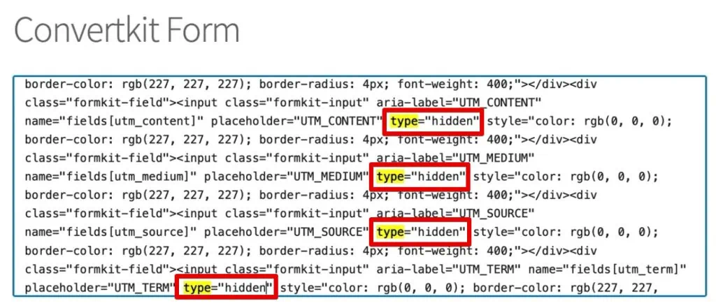 Changing UTM form fields type to hidden