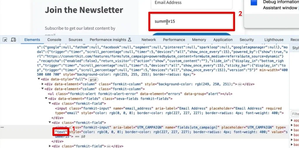 Changing the utm_campaign form yield type to text to unhide the form field