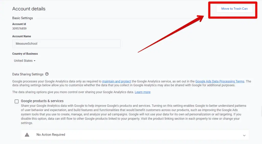 Clicking the move to trash can button