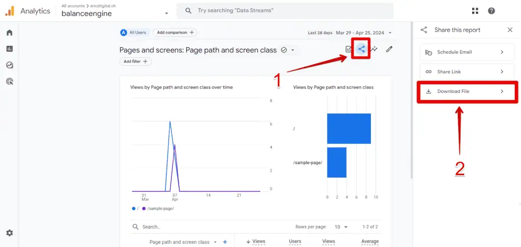 Clicking the share icon and download file options