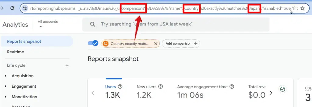 Comparisons via the report link