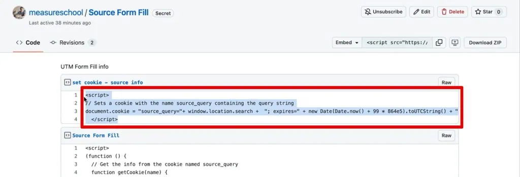 Copying the set cookie source info code