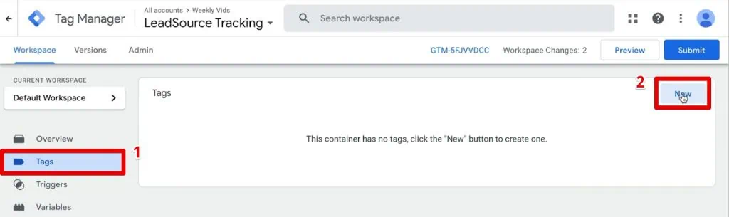 Creating a new tag in GTM