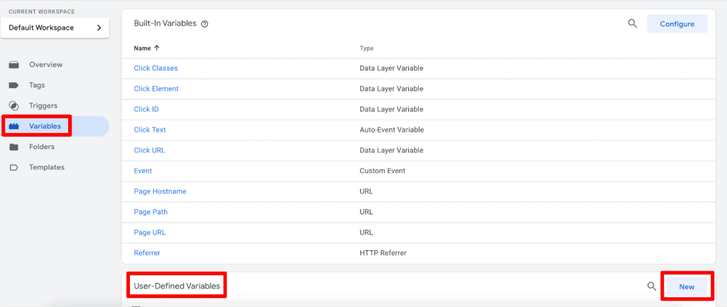 Creating user-defined variables in GTM