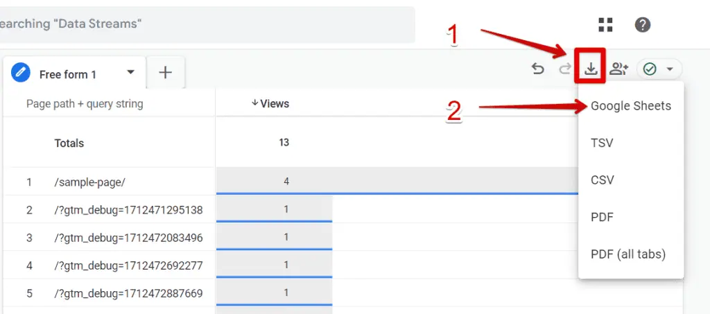 Downloading explorations as Google Sheets