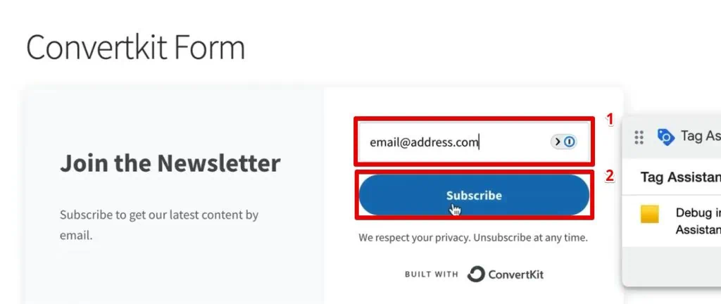 Filling out the ConvertKit form
