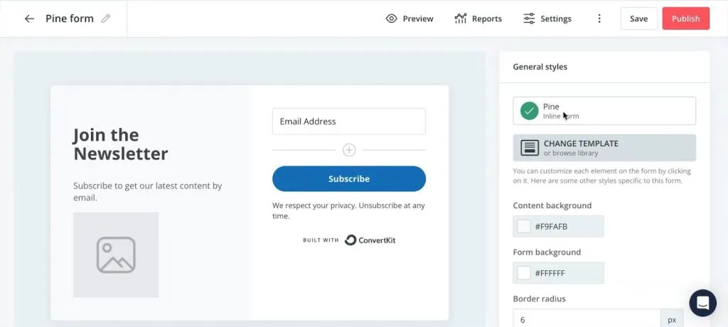 Form builder in ConvertKit