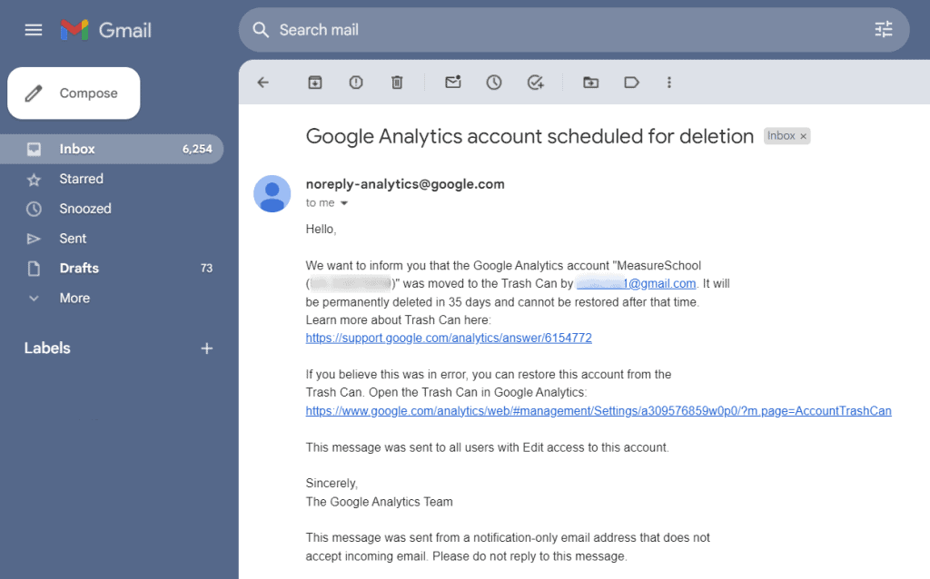 Google account scheduled for deletion email