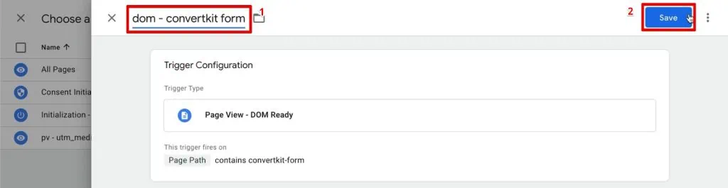 Naming and saving the DOM-ready trigger