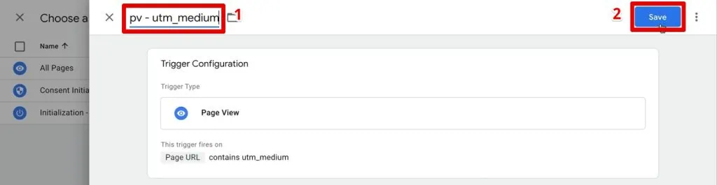 Naming and saving the page view trigger