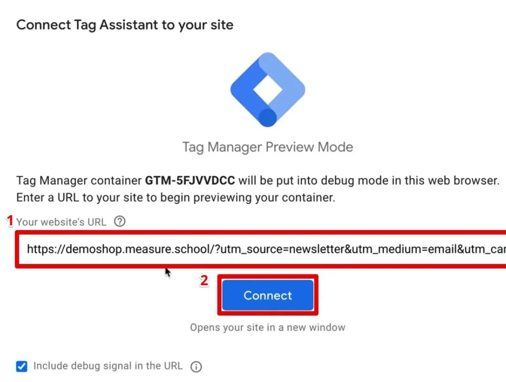 Opening the GTM preview mode with UTM parameters in the URL
