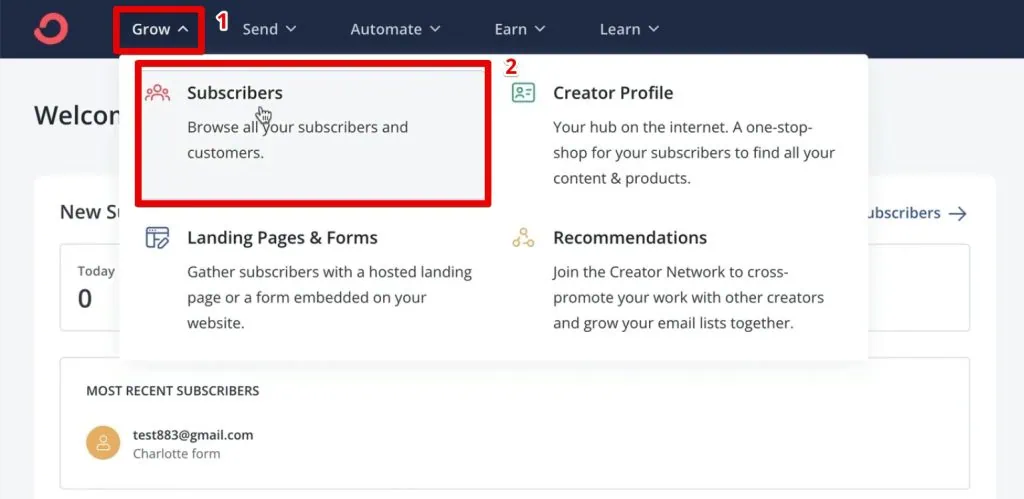Opening the subscriber database in ConvertKit