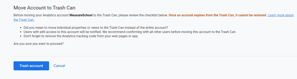 Precautions before deleting an account