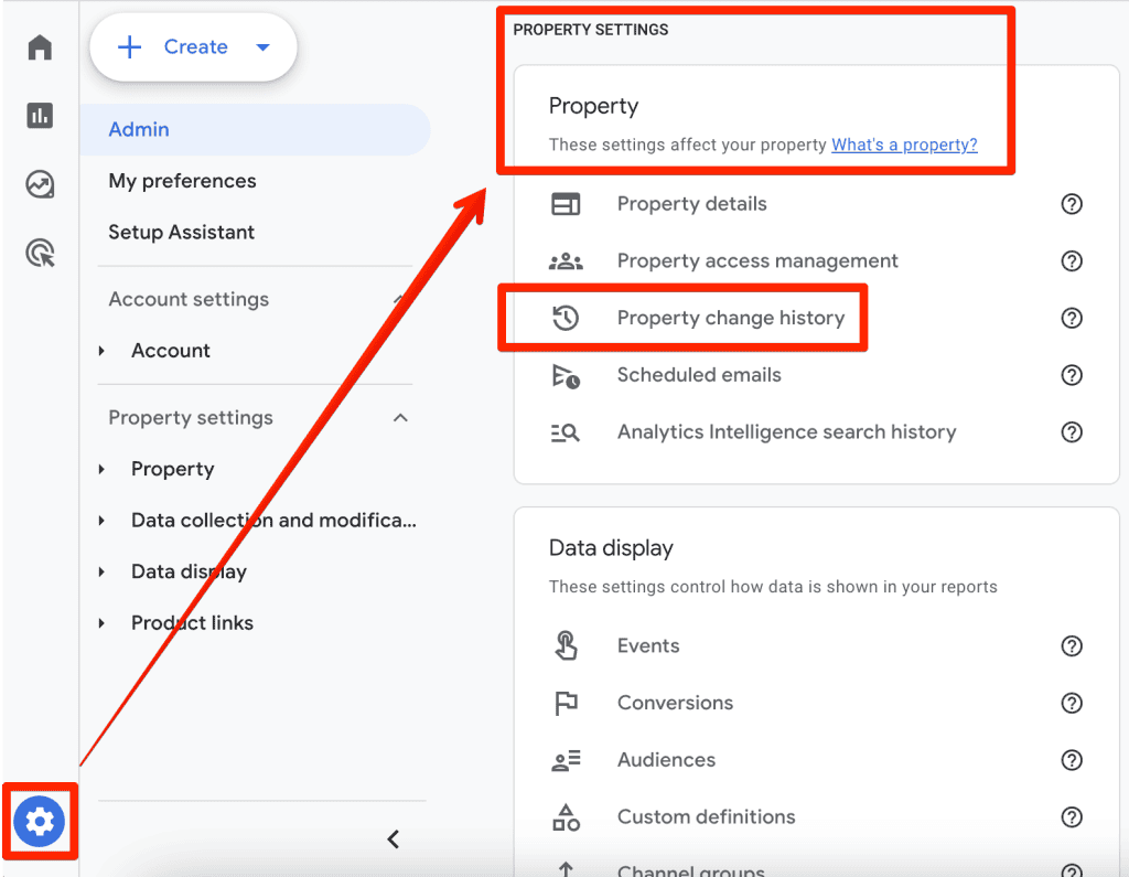 Property change history in GA4 admin section