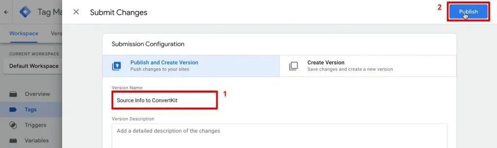 Publishing a version of the GTM container