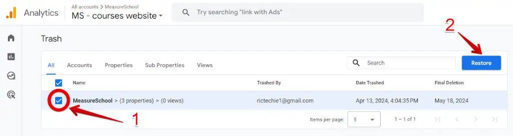 Restoring an account
