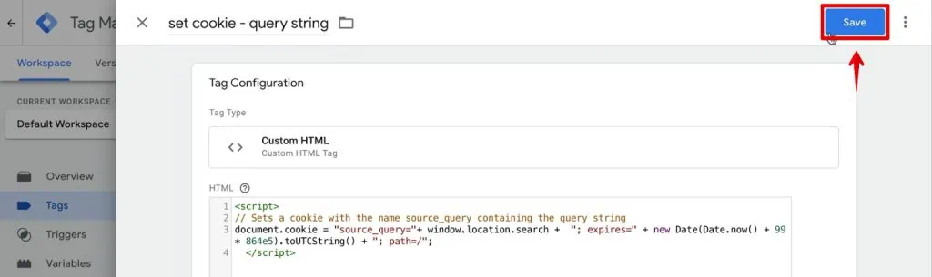 Saving the cookie tag