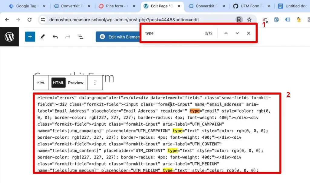 Searching for the form field type