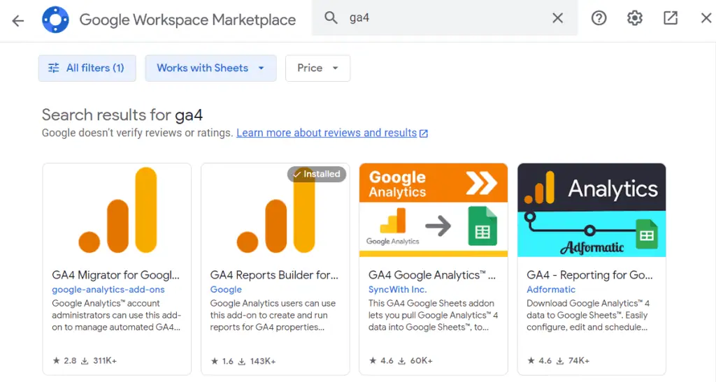Selecting an add-on in the Google Workspace Marketplace