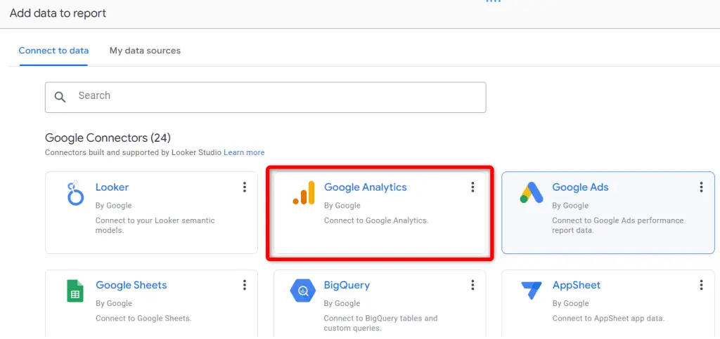 Selecting the Google Sheets connector