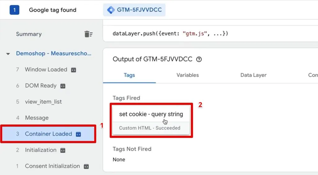 Set cookie tag fired successfully