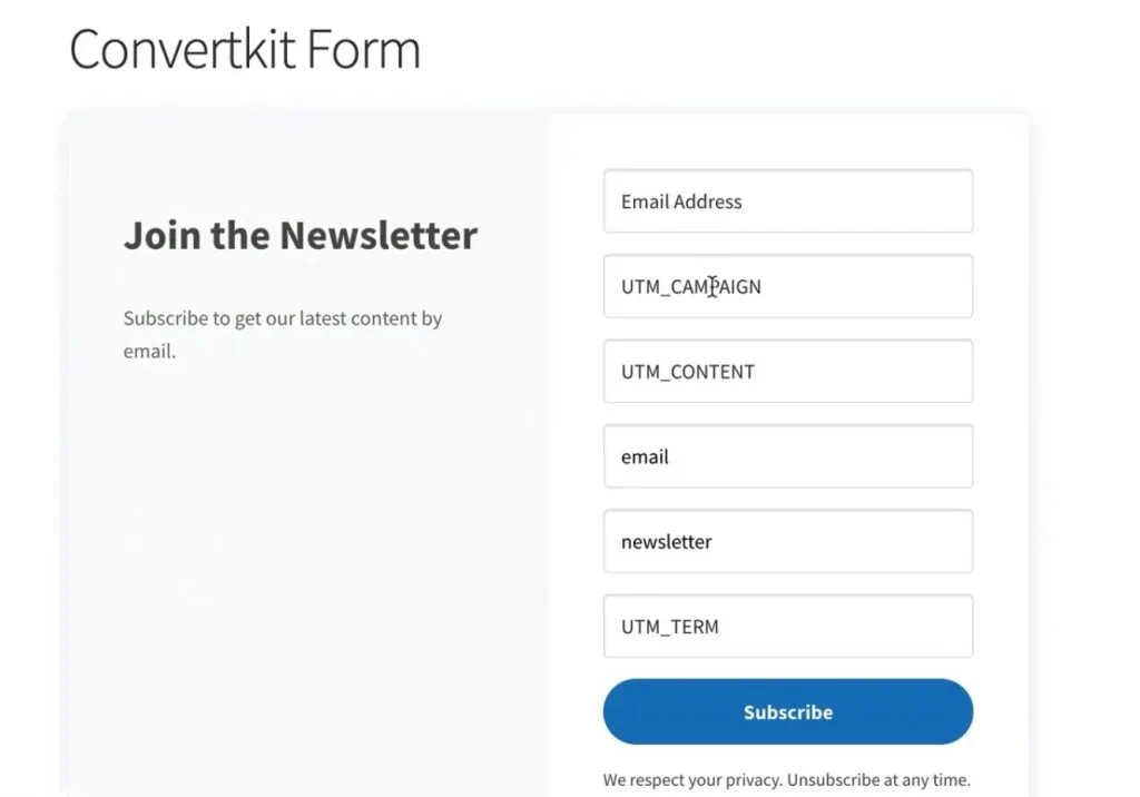 Updated ConvertKit form in the demo website