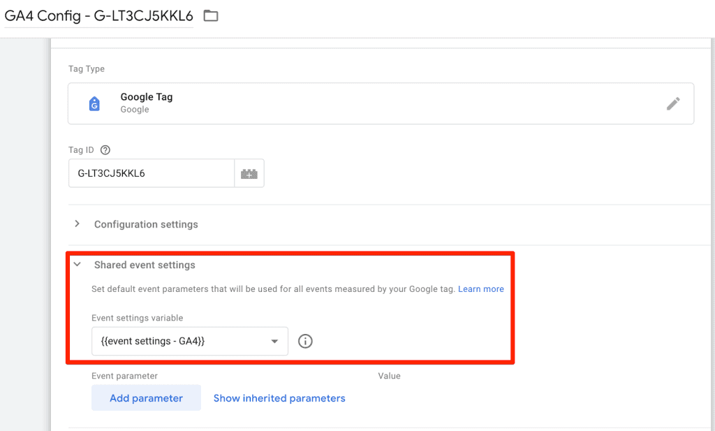 Using the event settings variable in the Google Tag