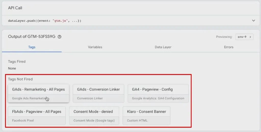 Analyzing fired and non fired Tags in the GTM preview window
