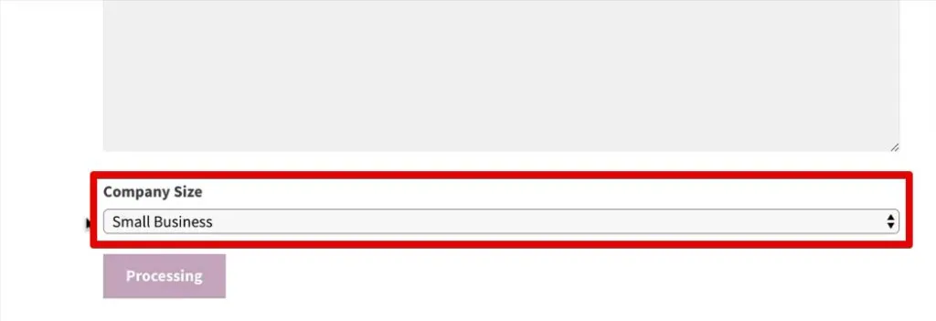 Company size field added to the form